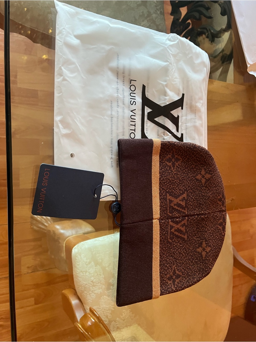 Louis Vuitton Brown and Tan Monogram Knit Beanie